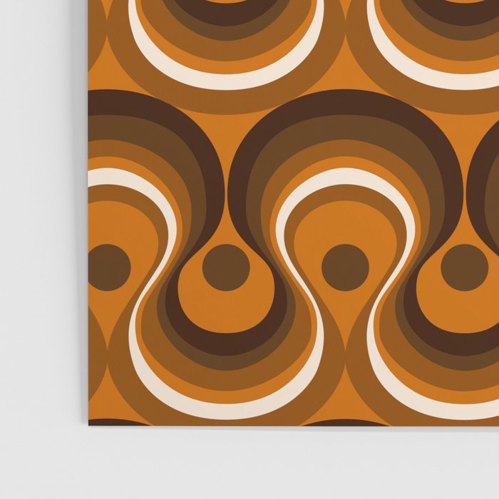 Brown, Orange and Ivory Wavy Lines Retro Pattern Poster Gallery Image 3