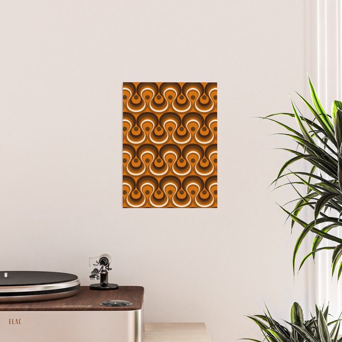 Brown, Orange and Ivory Wavy Lines Retro Pattern Poster Gallery Image 2