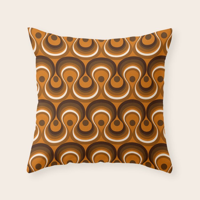 Brown, Orange and Ivory Wavy Lines Retro Pattern Throw Pillow Gallery Image 1
