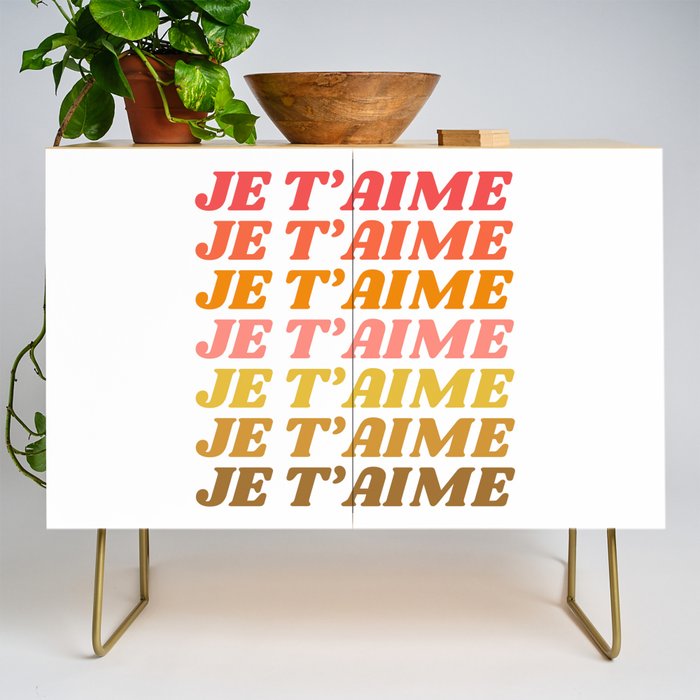 Je T'aime - French for I Love You in Warm Red, Orange, and Yellow Colors Credenza Gallery Image 1