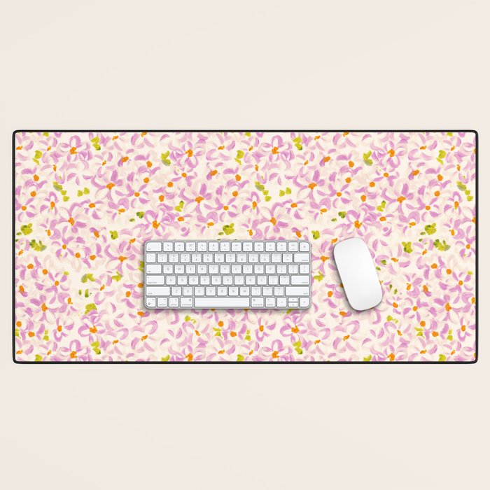 Pink brush stroke flowers Desk Mat Gallery Image 1