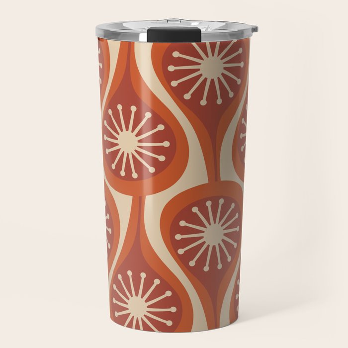 Mid Century Modern Atomic Drops Retro Pattern in Midcentury Burnt Orange and Beige Travel Mug Gallery Image 1