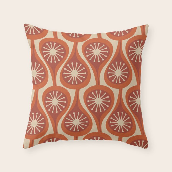 Mid Century Modern Atomic Drops Retro Pattern in Midcentury Burnt Orange and Beige Throw Pillow Gallery Image 6