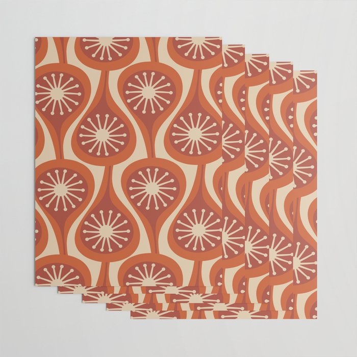 Mid Century Modern Atomic Drops Retro Pattern in Midcentury Burnt Orange and Beige Wrapping Paper Gallery Image 3