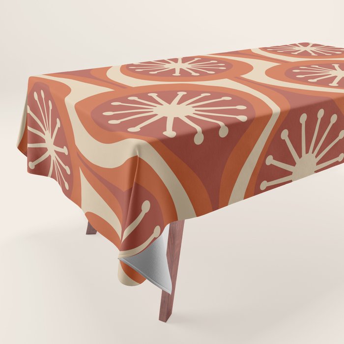 Mid Century Modern Atomic Drops Retro Pattern in Midcentury Burnt Orange and Beige Tablecloth Gallery Image 1