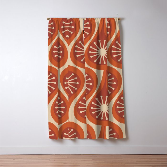Mid Century Modern Atomic Drops Retro Pattern in Midcentury Burnt Orange and Beige Window Curtain Gallery Image 3