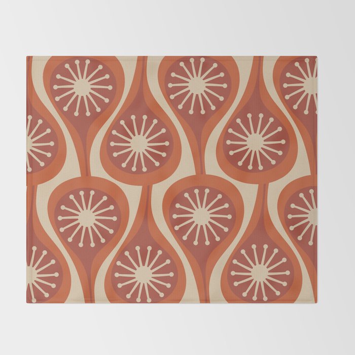 Mid Century Modern Atomic Drops Retro Pattern in Midcentury Burnt Orange and Beige Throw Blanket Gallery Image 2