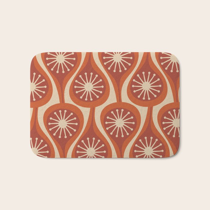 Mid Century Modern Atomic Drops Retro Pattern in Midcentury Burnt Orange and Beige Bath Mat Gallery Image 1
