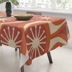 Mid Century Modern Atomic Drops Retro Pattern in Midcentury Burnt Orange and Beige Tablecloth Gallery Image 3