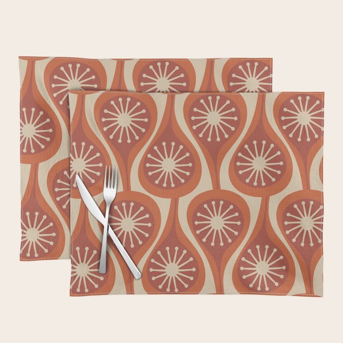 Mid Century Modern Atomic Drops Retro Pattern in Midcentury Burnt Orange and Beige Placemat Gallery Image 1