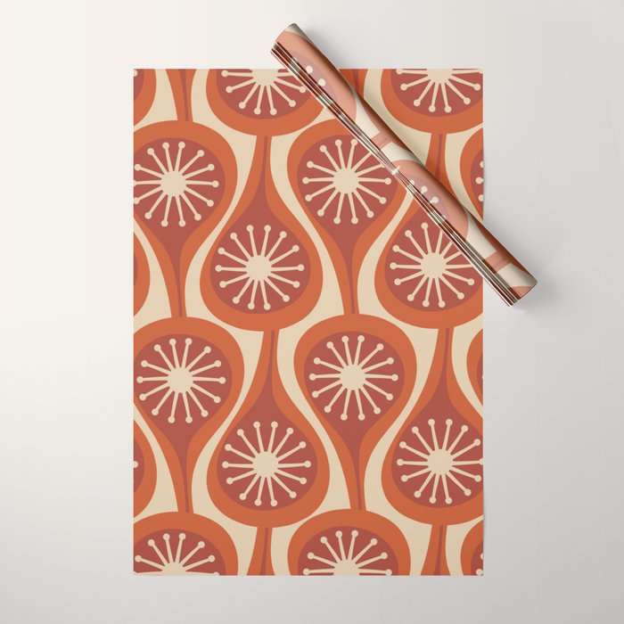 Mid Century Modern Atomic Drops Retro Pattern in Midcentury Burnt Orange and Beige Wrapping Paper Gallery Image 1