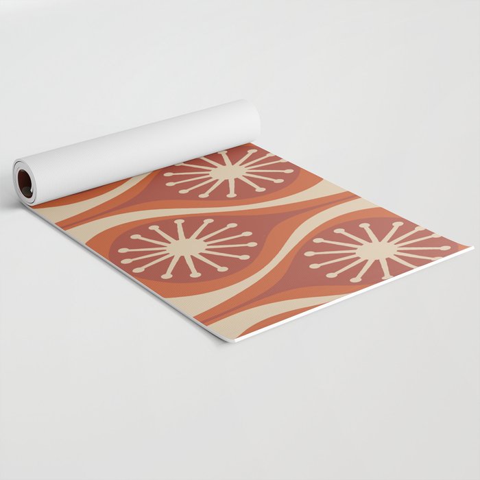Mid Century Modern Atomic Drops Retro Pattern in Midcentury Burnt Orange and Beige Yoga Mat Gallery Image 2