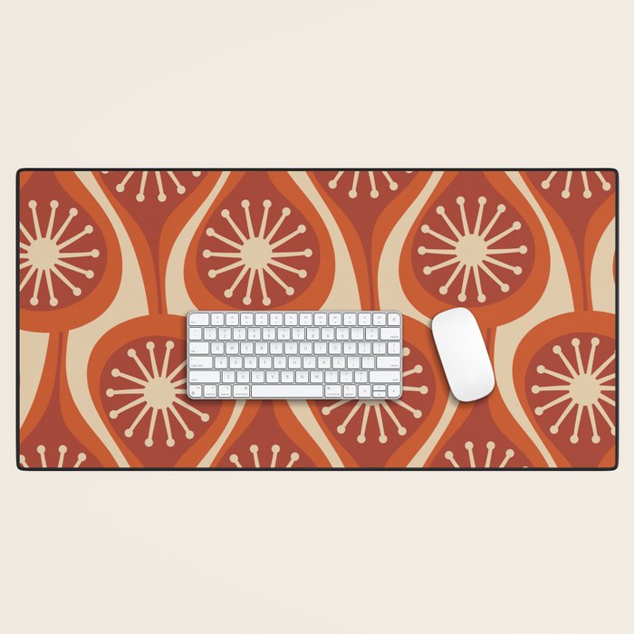 Mid Century Modern Atomic Drops Retro Pattern in Midcentury Burnt Orange and Beige Desk Mat Gallery Image 1