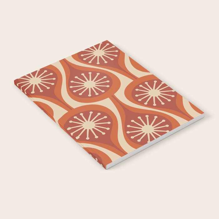 Mid Century Modern Atomic Drops Retro Pattern in Midcentury Burnt Orange and Beige Notebook Gallery Image 2