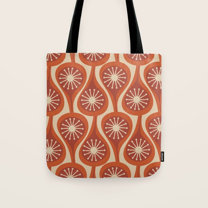 Mid Century Modern Atomic Drops Retro Pattern in Midcentury Burnt Orange and Beige Tote Bag Gallery Image 1