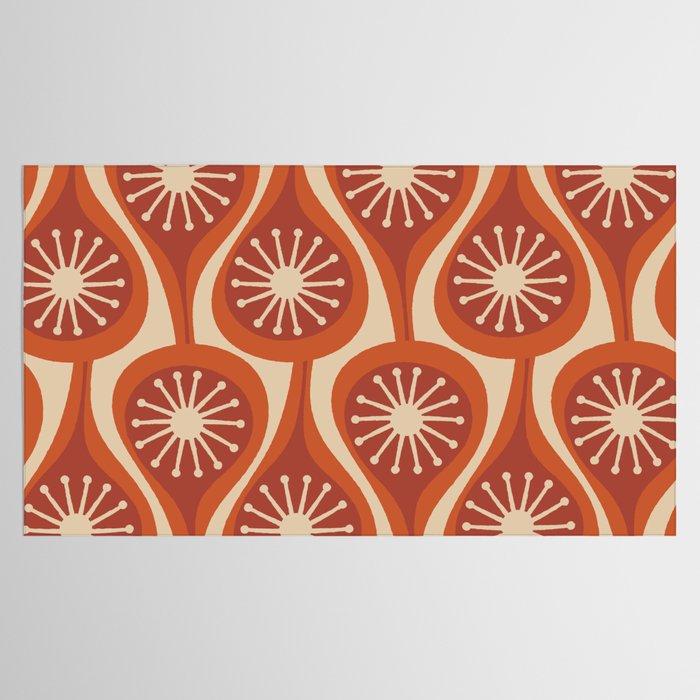 Mid Century Modern Atomic Drops Retro Pattern in Midcentury Burnt Orange and Beige Tablecloth Gallery Image 2