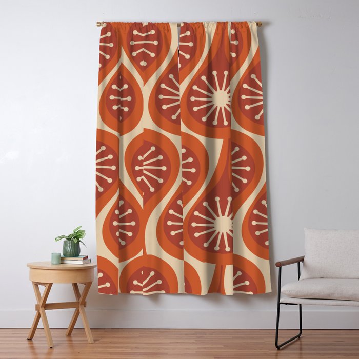 Mid Century Modern Atomic Drops Retro Pattern in Midcentury Burnt Orange and Beige Window Curtain Gallery Image 5
