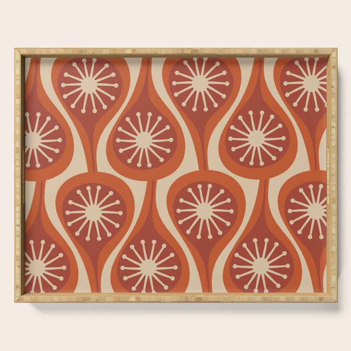 Mid Century Modern Atomic Drops Retro Pattern in Midcentury Burnt Orange and Beige Serving Tray Gallery Image 1