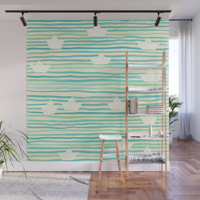 Whimsical Paper Boats Wall Mural Gallery Image 1