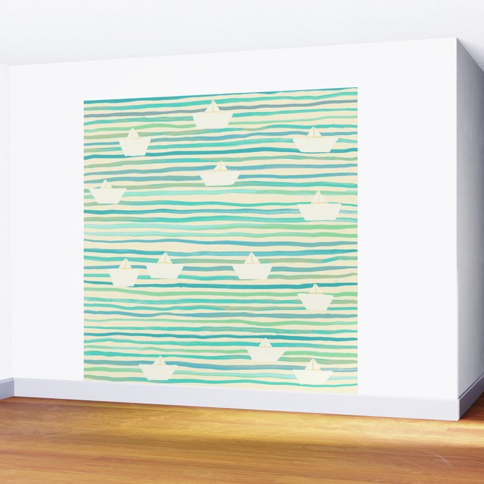 Whimsical Paper Boats Wall Mural Gallery Image 2