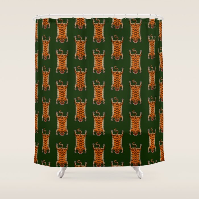 TIBETAN TIGER RUG-green Shower Curtain Gallery Image 1