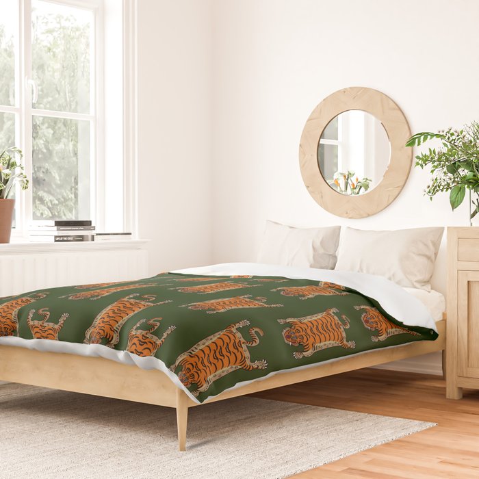 TIBETAN TIGER RUG-green Duvet Cover Gallery Image 2