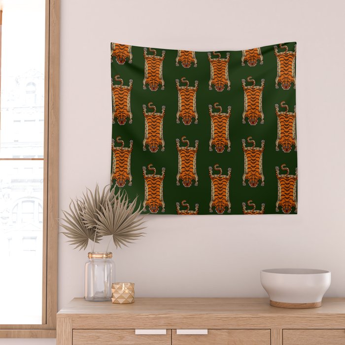TIBETAN TIGER RUG-green Wall Tapestry Gallery Image 2