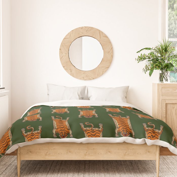 TIBETAN TIGER RUG-green Duvet Cover Gallery Image 3
