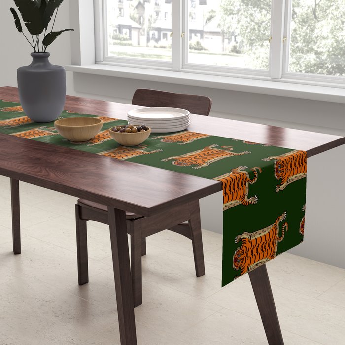 TIBETAN TIGER RUG-green Table Runner Gallery Image 2