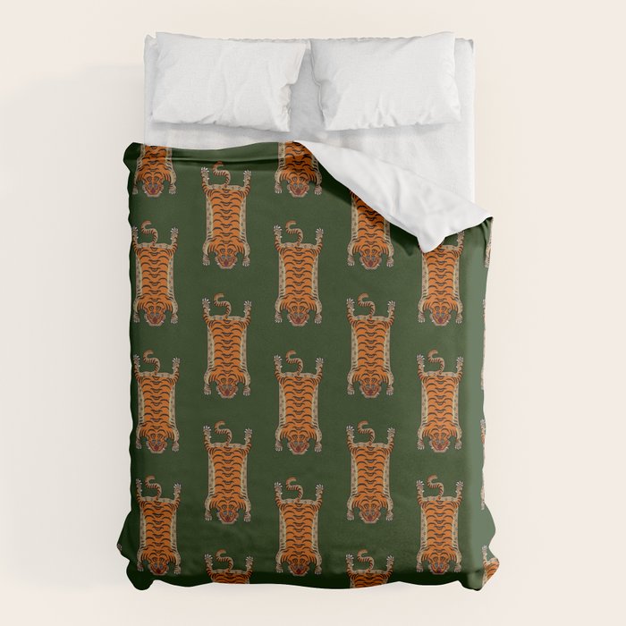 TIBETAN TIGER RUG-green Duvet Cover Gallery Image 6