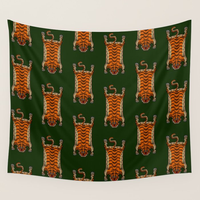 TIBETAN TIGER RUG-green Wall Tapestry Gallery Image 4