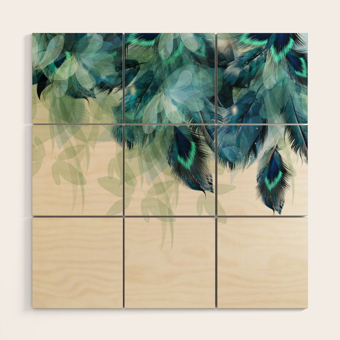 Beautiful Peacock Feathers Wood Wall Art Gallery Image 1