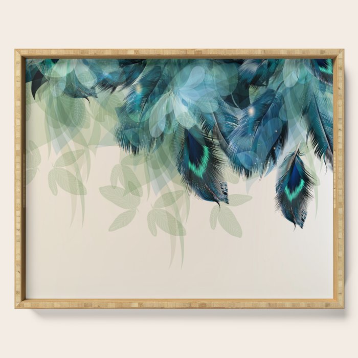 Beautiful Peacock Feathers Serving Tray Gallery Image 1
