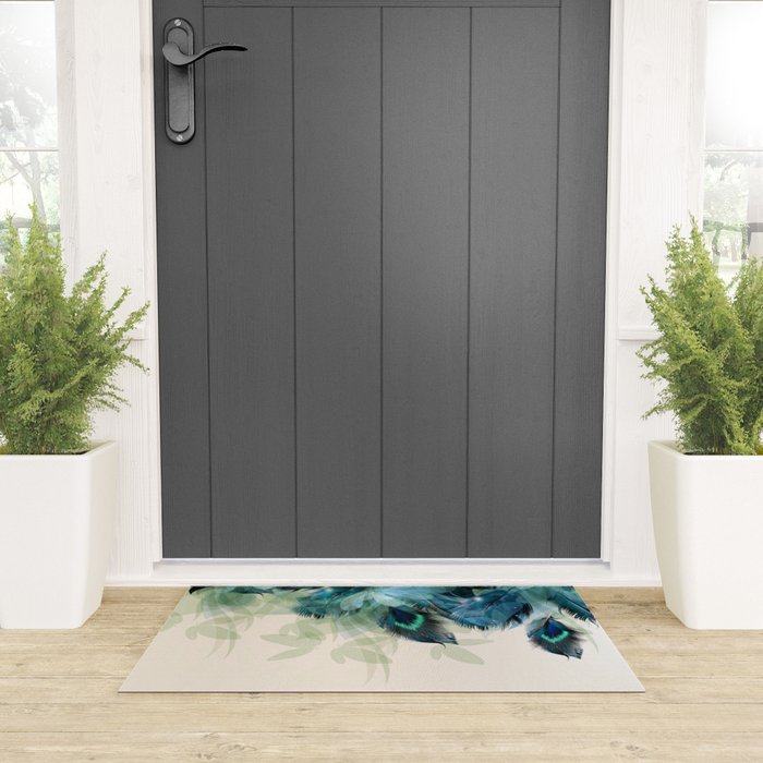 Beautiful Peacock Feathers Welcome Mat Gallery Image 3