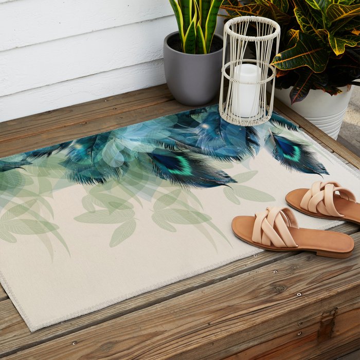 Beautiful Peacock Feathers Outdoor Rug Gallery Image 2
