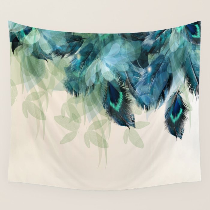 Beautiful Peacock Feathers Wall Tapestry Gallery Image 4
