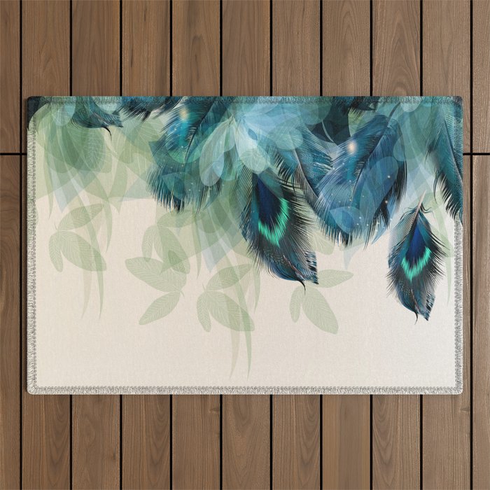 Beautiful Peacock Feathers Outdoor Rug Gallery Image 1