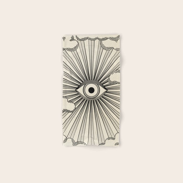 Radiant eye minimal sky scene with clouds - black lines on neutral Bath Towel Gallery Image 1