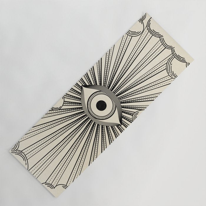 Radiant eye minimal sky scene with clouds - black lines on neutral Yoga Mat Gallery Image 1