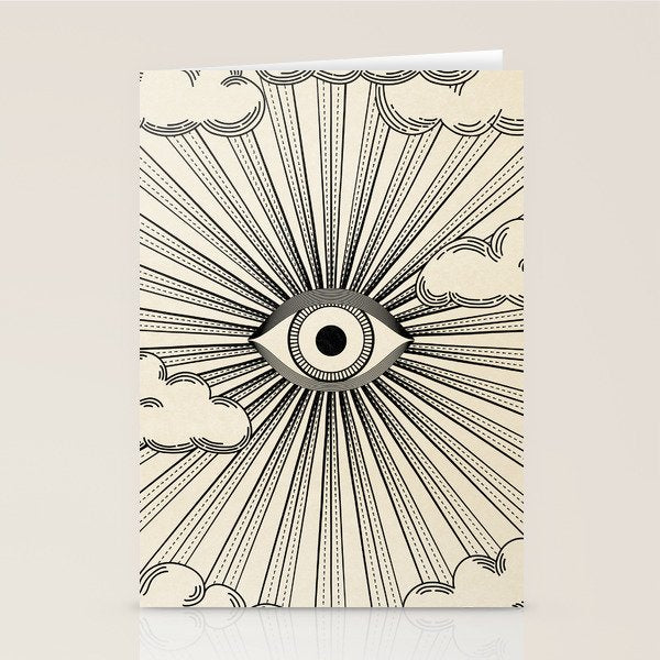 Radiant eye minimal sky scene with clouds - black lines on neutral Stationery Card