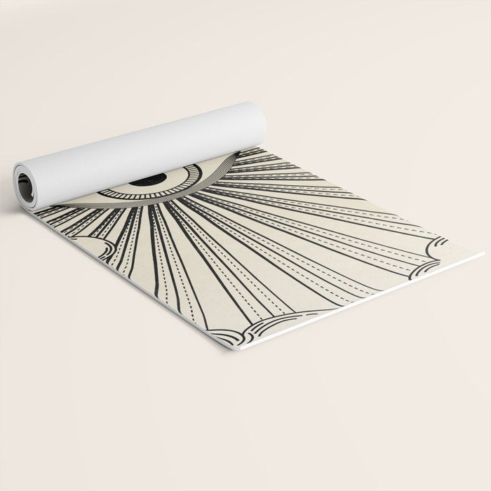 Radiant eye minimal sky scene with clouds - black lines on neutral Yoga Mat Gallery Image 2