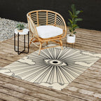Radiant eye minimal sky scene with clouds - black lines on neutral Outdoor Rug Gallery Image 2