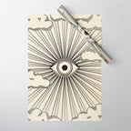 Radiant eye minimal sky scene with clouds - black lines on neutral Wrapping Paper Gallery Image 1