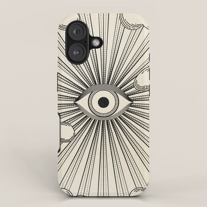 Radiant eye minimal sky scene with clouds - black lines on neutral iPhone Case Gallery Image 1