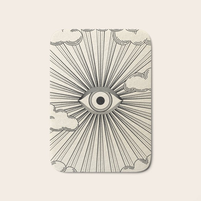 Radiant eye minimal sky scene with clouds - black lines on neutral Bath Mat Gallery Image 1