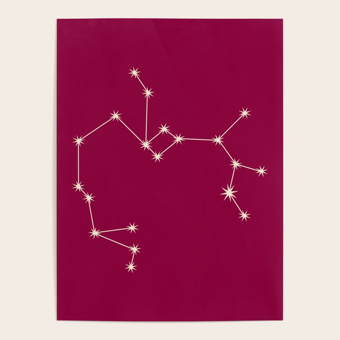 Sagittarius Zodiac Star Constellation Line Art Magenta Pink Poster Gallery Image 1