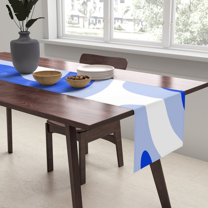 Modern Liquid Swirl Abstract Pattern Square Royal Blue, Light Blue, White Table Runner Gallery Image 2