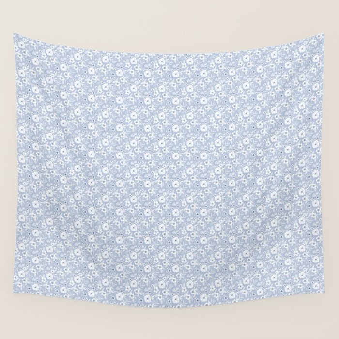 Hand drawn blue and white florals Wall Tapestry Gallery Image 1