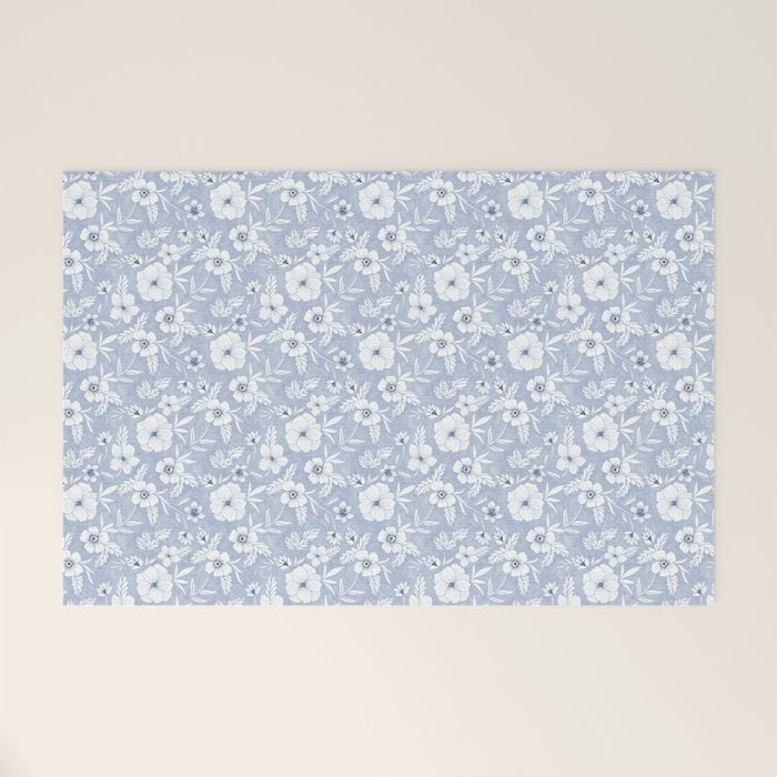 Hand drawn blue and white florals Welcome Mat Gallery Image 1
