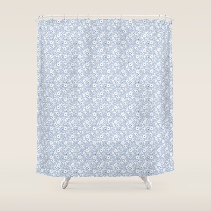 Hand drawn blue and white florals Shower Curtain Gallery Image 1
